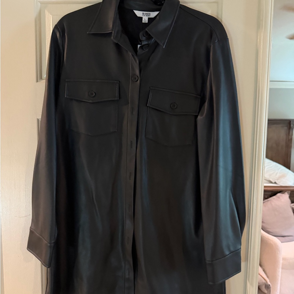 BB Dakota by Steve Madden Black Faux-Leather Button Front Jacket